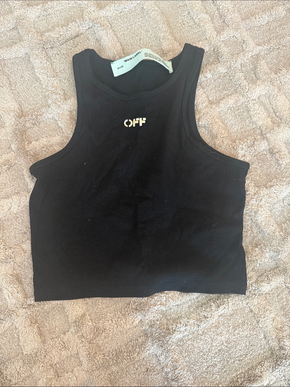 Off-White Black Ribbed Crop Tank with Gold OFF Logo